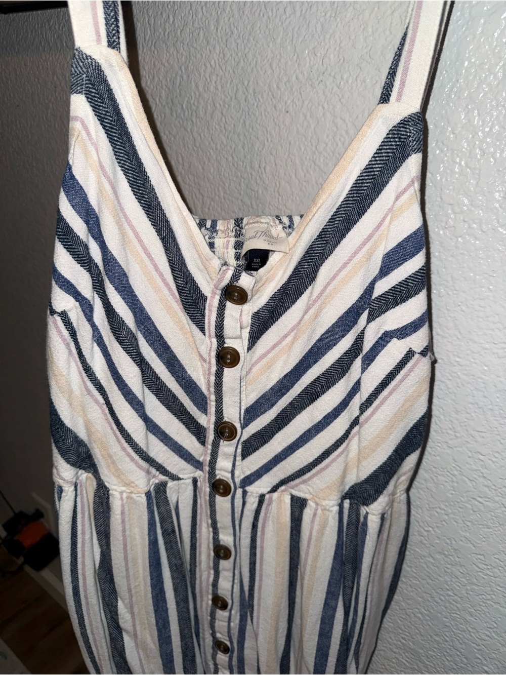 Universal Thread Striped Button-Front Sundress in Blue, Cream, Pink